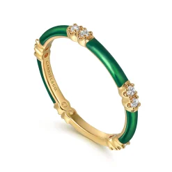 Outlet Gabriel & Co. Enamel - 14K Yellow Gold Diamond Station Stackable with Chrome Green Enamel