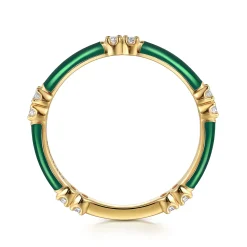 Outlet Gabriel & Co. Enamel - 14K Yellow Gold Diamond Station Stackable with Chrome Green Enamel