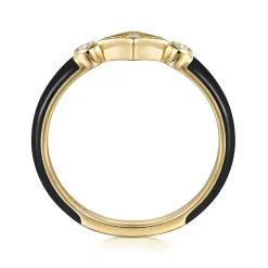 Clearance Gabriel & Co. Enamel - 14K Yellow Gold Diamond Split Stackable with Black Enamel