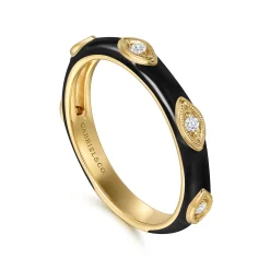 Hot Gabriel & Co. Enamel - 14K Yellow Gold Diamond Split Stackable with Black Enamel