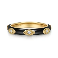Hot Gabriel & Co. Enamel - 14K Yellow Gold Diamond Split Stackable with Black Enamel