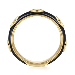 Hot Gabriel & Co. Enamel - 14K Yellow Gold Diamond Split Stackable with Black Enamel