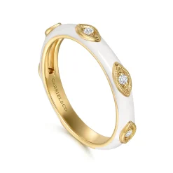 Discount Gabriel & Co. Enamel - 14K Yellow Gold Diamond Split Stackable with White Enamel