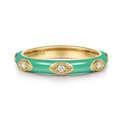 Sale Gabriel & Co. Enamel - 14K Yellow Gold Diamond Split Stackable with Mint Green Enamel