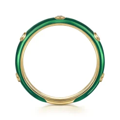 Gabriel & Co. Enamel - 14K Yellow Gold Diamond Split Stackable with Chrome Green Enamel