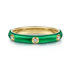 Gabriel & Co. Enamel - 14K Yellow Gold Diamond Split Stackable with Chrome Green Enamel