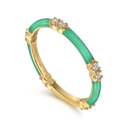 Gabriel & Co. Enamel - 14K Yellow Gold Diamond Station Stackable with Mint Green Enamel