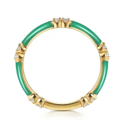 Gabriel & Co. Enamel - 14K Yellow Gold Diamond Station Stackable with Mint Green Enamel