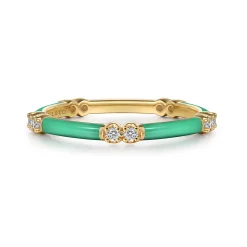 Gabriel & Co. Enamel - 14K Yellow Gold Diamond Station Stackable with Mint Green Enamel