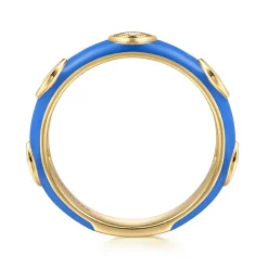 Best Gabriel & Co. Enamel - 14K Yellow Gold Diamond Split Stackable with Blue Enamel