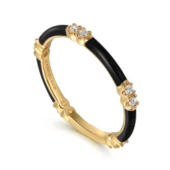Best Gabriel & Co. Enamel - 14K Yellow Gold Diamond Station Stackable with Black Enamel