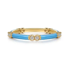 Online Gabriel & Co. Enamel - 14K Yellow Gold Diamond Station Stackable with Dusk Blue Enamel