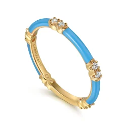 Online Gabriel & Co. Enamel - 14K Yellow Gold Diamond Station Stackable with Dusk Blue Enamel
