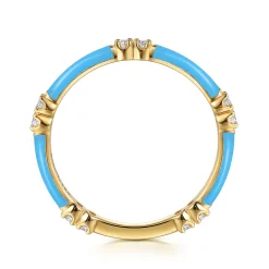 Online Gabriel & Co. Enamel - 14K Yellow Gold Diamond Station Stackable with Dusk Blue Enamel