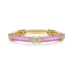 Discount Gabriel & Co. Enamel - 14K Yellow Gold Diamond Station Stackable with Millenial Pink Enamel
