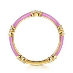 Discount Gabriel & Co. Enamel - 14K Yellow Gold Diamond Station Stackable with Millenial Pink Enamel