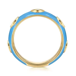 Online Gabriel & Co. Enamel - 14K Yellow Gold Diamond Split Stackable with Dusk Blue Enamel