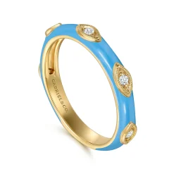 Online Gabriel & Co. Enamel - 14K Yellow Gold Diamond Split Stackable with Dusk Blue Enamel