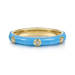 New Gabriel & Co. Enamel - 14K Yellow Gold Diamond Split Stackable with Dusk Blue Enamel