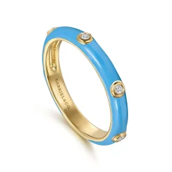 New Gabriel & Co. Enamel - 14K Yellow Gold Diamond Split Stackable with Dusk Blue Enamel