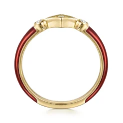 Clearance Gabriel & Co. Enamel - 14K Yellow Gold Diamond Split Stackable with Chrome Red Enamel