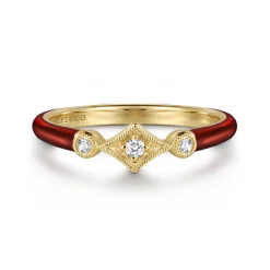 Clearance Gabriel & Co. Enamel - 14K Yellow Gold Diamond Split Stackable with Chrome Red Enamel