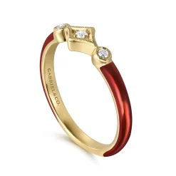 Clearance Gabriel & Co. Enamel - 14K Yellow Gold Diamond Split Stackable with Chrome Red Enamel