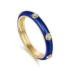 Best Gabriel & Co. Enamel - 14K Yellow Gold Diamond Split Stackable with Chrome Blue Enamel