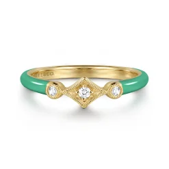 Online Gabriel & Co. Enamel - 14K Yellow Gold Diamond Split Stackable with Mint Green Enamel