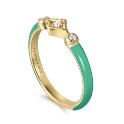 Online Gabriel & Co. Enamel - 14K Yellow Gold Diamond Split Stackable with Mint Green Enamel