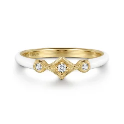 Gabriel & Co. Enamel - 14K Yellow Gold Diamond Split Stackable with White Enamel