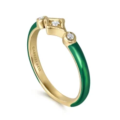 Gabriel & Co. Enamel - 14K Yellow Gold Diamond Split Stackable with Chrome Green Enamel