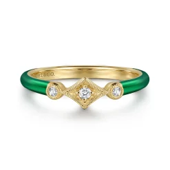 Gabriel & Co. Enamel - 14K Yellow Gold Diamond Split Stackable with Chrome Green Enamel