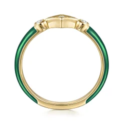 Gabriel & Co. Enamel - 14K Yellow Gold Diamond Split Stackable with Chrome Green Enamel