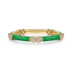 New Gabriel & Co. Enamel - 14K Yellow Gold Diamond Station Stackable with Emerald Green Enamel