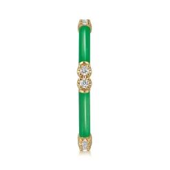New Gabriel & Co. Enamel - 14K Yellow Gold Diamond Station Stackable with Emerald Green Enamel