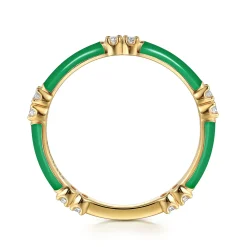 New Gabriel & Co. Enamel - 14K Yellow Gold Diamond Station Stackable with Emerald Green Enamel