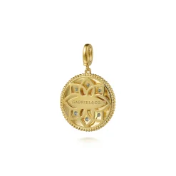 Outlet Gabriel & Co. Enamel - 14K Yellow Gold 24mm Diamond Blue Sapphire and Blue Topaz Bujukan Multicolor Enamel Medallion Pendant With Detachable Bail