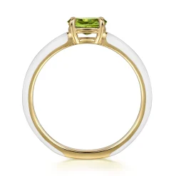Sale Gabriel & Co. Enamel - 14K Yellow Gold Peridot Cocktail Stackable with White Enamel