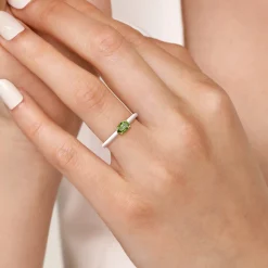 Sale Gabriel & Co. Enamel - 14K Yellow Gold Peridot Cocktail Stackable with White Enamel