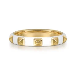 New Gabriel & Co. Enamel - 14K Yellow Gold Pyramid Stackable with White Enamel