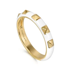 New Gabriel & Co. Enamel - 14K Yellow Gold Pyramid Stackable with White Enamel
