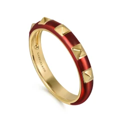 Gabriel & Co. Enamel - 14K Yellow Gold Pyramid Stackable with Chrome Red Enamel
