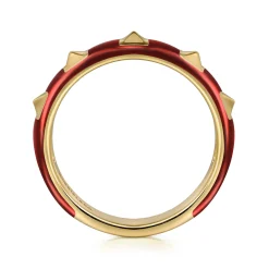 Gabriel & Co. Enamel - 14K Yellow Gold Pyramid Stackable with Chrome Red Enamel