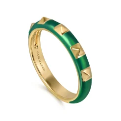 Hot Gabriel & Co. Enamel - 14K Yellow Gold Pyramid Stackable with Chrome Green Enamel
