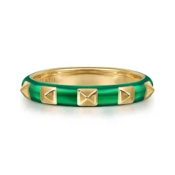 Hot Gabriel & Co. Enamel - 14K Yellow Gold Pyramid Stackable with Chrome Green Enamel