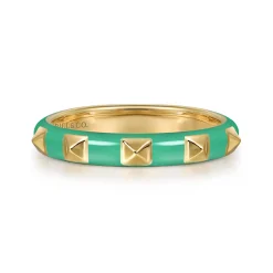 Online Gabriel & Co. Enamel - 14K Yellow Gold Pyramid Stackable with Mint Green Enamel