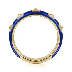Best Gabriel & Co. Enamel - 14K Yellow Gold Pyramid Stackable with Chrome Blue Enamel