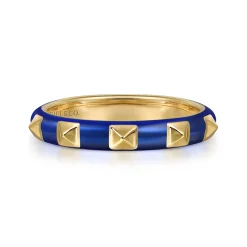 Best Gabriel & Co. Enamel - 14K Yellow Gold Pyramid Stackable with Chrome Blue Enamel