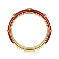 Gabriel & Co. Enamel - 14K Yellow Gold Star Split Stackable with Chrome Red Enamel